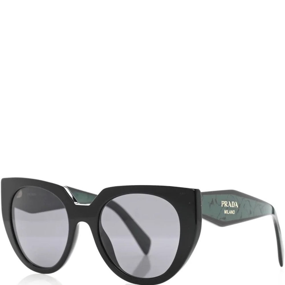 Prada Women's Acetate Black Cat-Eye Sunglasses. SPR 14W Black Green - Picture 1 of 16